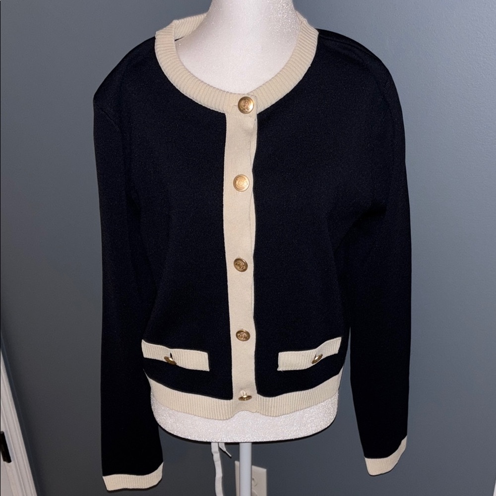 NWOT H&M Stylish Navy & Cream Cardigan with Gold Buttons